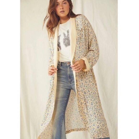 Free People Wild Nights Floral Duster Buttercup Yellow MSRP $168 - Picture 1 of 2